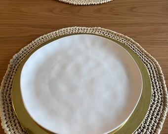 15'' Round Natural Color Handmade Placemats Set of 4 - Cream Color Raffia Crochet Placemats