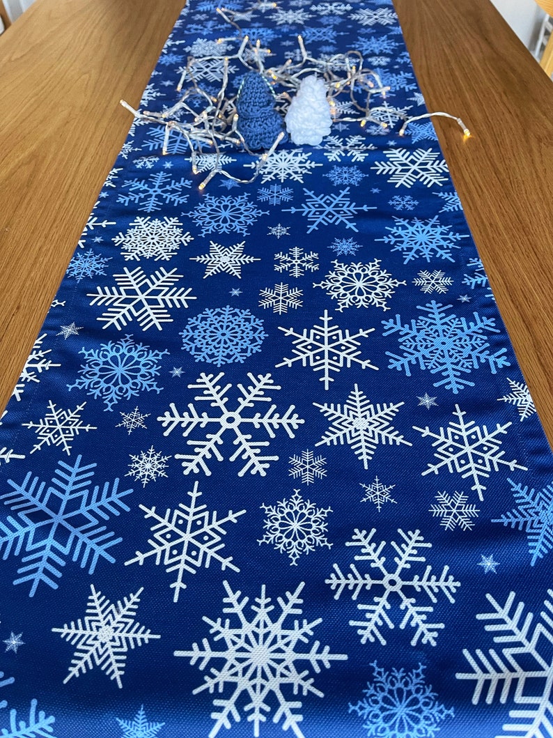 Blue and White Christmas Table Runner Snowflake Pattern Table Runner Etsy