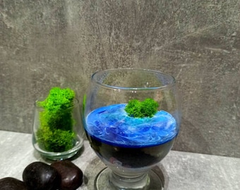 Tropical seabed beach scene  glass terrarium, preserved moss terrarium, turquoise lagoon diorama gift, ocean island scene , unique home gift