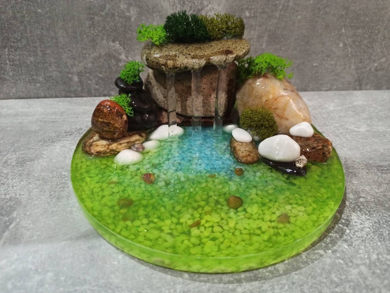 Large Fairy Garden Rocks Waterfall and Pond Resin Terrarium Etsy