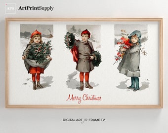 Ilustración infantil navideña vintage para televisor Samsung Frame (descarga digital)