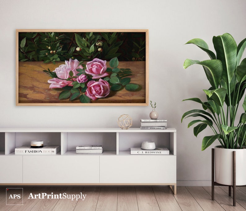 Samsung Frame TV Art Roses Oil Painting Vintage Flower Etsy