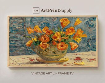 Orange Flowers Oil Painting for Samsung Frame TV Art (Digital Download)