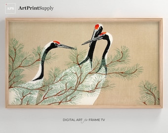 Crane Bird Japanese Art, Vintage Nature Painting for Samsung Frame TV (4K Digital Download)