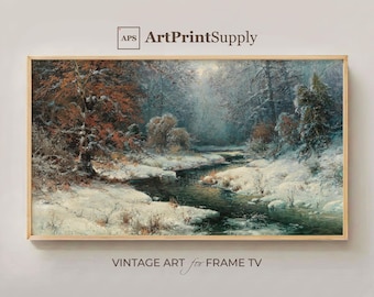 Winter Forest Painting for Samsung Frame TV: Vintage Christmas Landscape (Digital Download)