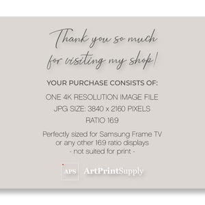 May include: A light beige card with the text "Thank you so much for visiting my shop!" in a handwritten style. The card also states the purchase includes a 4K resolution image file, JPG size 3840 x 2160 pixels, and a 16:9 ratio.