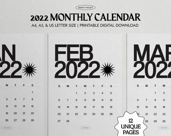 monthly calendar printable etsy