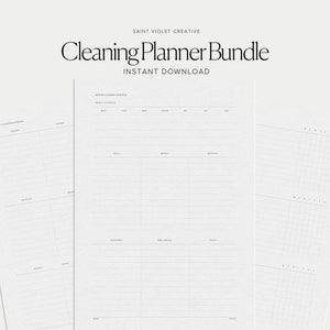 May include: A printable cleaning planner bundle with a white background and black text. The text says "Cleaning Planner Bundle" and "Bring Order to Your Home".