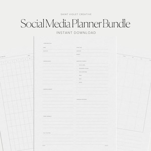 May include: A printable social media planner bundle with the text "Social Media Planner Bundle" and "Master Your Social Media" in black text on a white background.