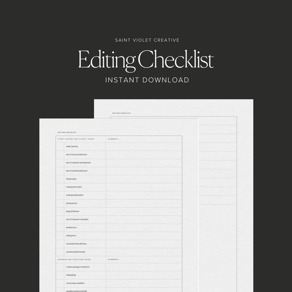 Editing Checklist for Authors and Writers Gift Printable Planner Novel Creative Writing Worksheet Beta Reader Planner Revision Checklist