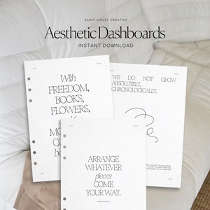 Paquete de tablero de citas motivacionales, inserto de planificador A5, planificador imprimible, cubierta de disco A5, decoración de planificador, accesorios de planificador, Light Academia