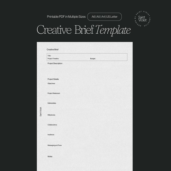 Printable Creative Project Planner for Artists and Designers Printable Planner Creative Brief Project Management Overview Planner Insert