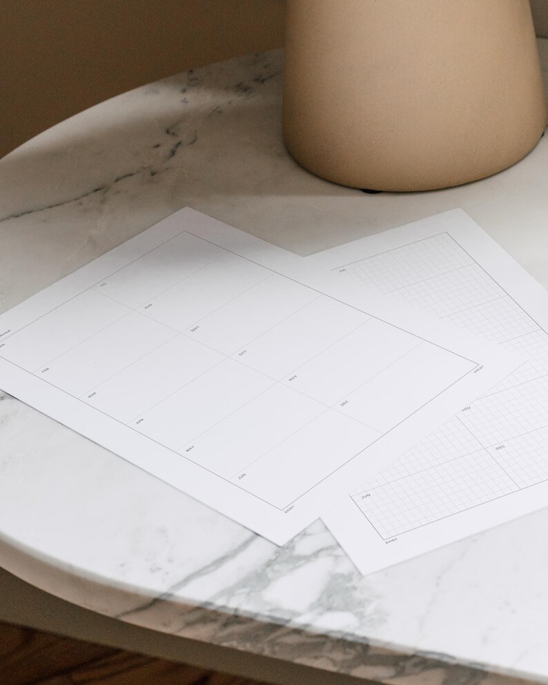 Year-at-a-Glance Grid Layout Annual Planner Bundle Printable A5 Inserts ADHD Planner Perpetual Calendar