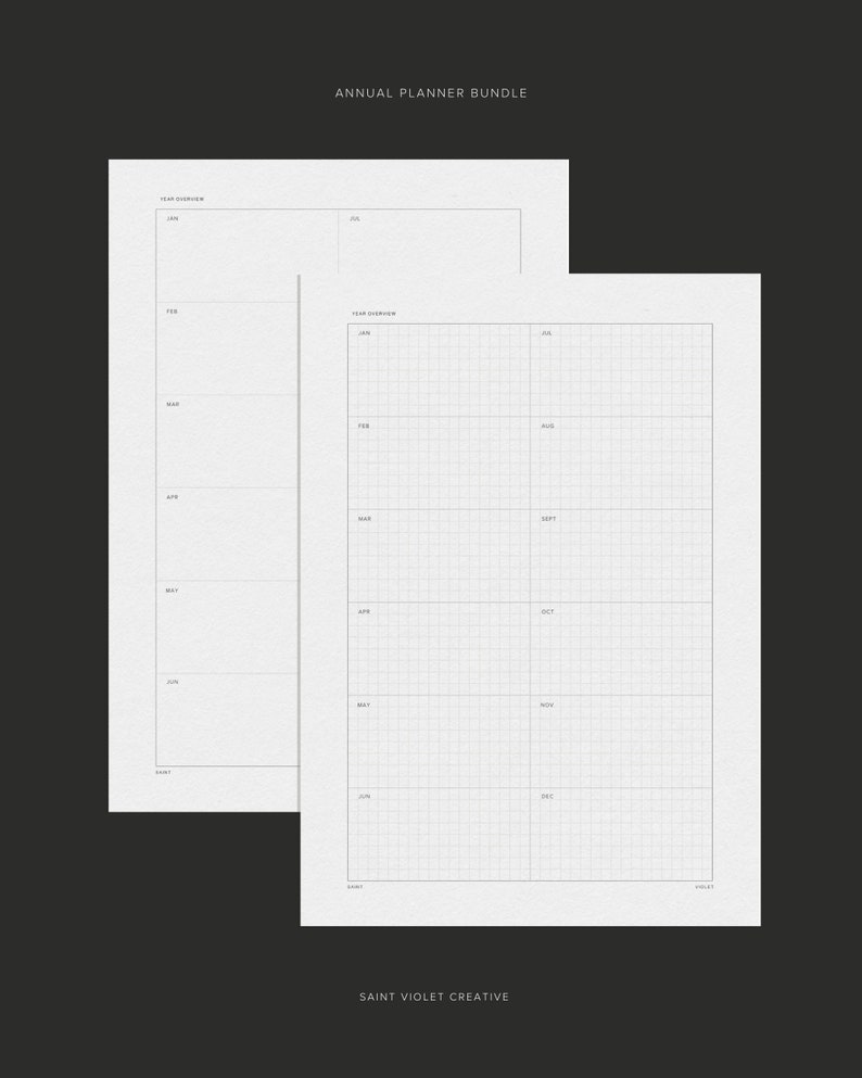 Perpetual Calendar Annual Planner Bundle Year-at-a-Glance Printable A5 Inserts ADHD Planner Yearly Planner