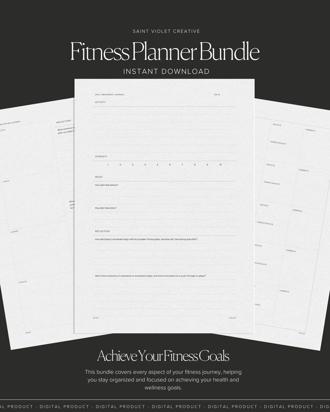Digital Fitness Planner Printable Weight Loss Journal Printable Workout ...