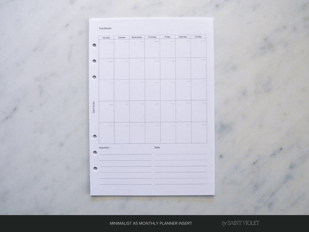 Undated Monthly A5 Planner Inserts Minimalist Printed ADHD Planner ...