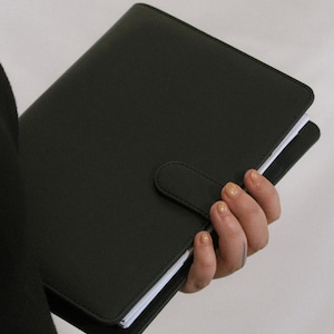 A5 Binder Planner Faux Leather 6 Ring Binder with Magnetic Closure Vegan Leather Available in Black or Fawn Organizer with Pockets for A5 Planner Inserts and Daily Organization Personal or Business