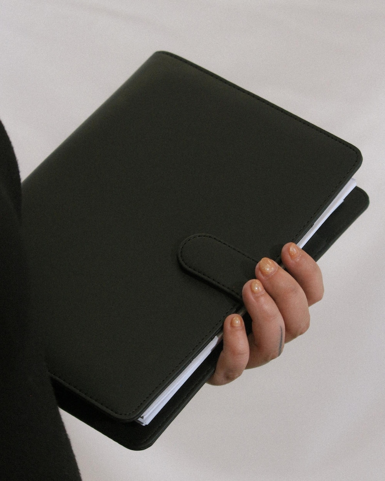 A5 Binder Planner Faux Leather 6 Ring Binder with Magnetic Closure Vegan Leather Available in Black or Fawn Organizer with Pockets for A5 Planner Inserts and Daily Organization Personal or Business