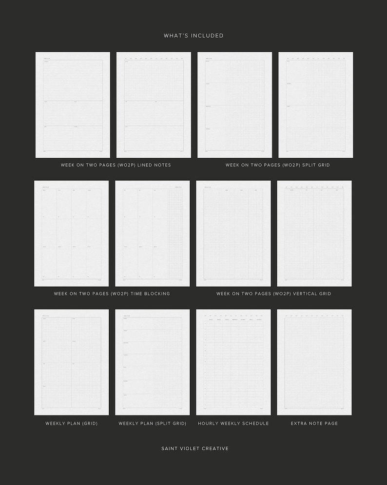 Printable weekly planner set with ADHD planner inserts Hobonichi Cousin weekly task list productivity planner and undated planner layouts in A5 US Letter and A4 PDF formats