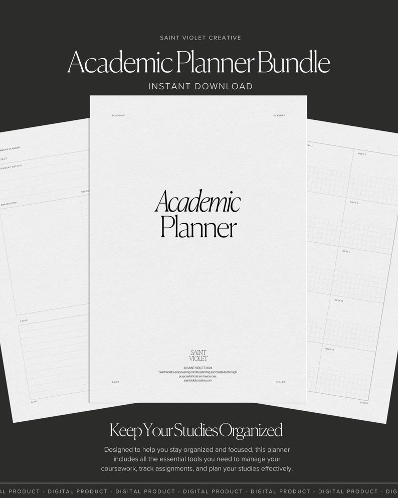 Printable Academic Planner Bundle College Study Planner Printable ...