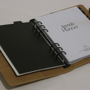 A5 Faux Leather Planner Binder 6 Ring Vegan Leather Cover Magnetic Closure Organizer for 2025 Planner Inserts Available in Black or Fawn Multiple Pockets and Pen Loop for Personal or Business Use