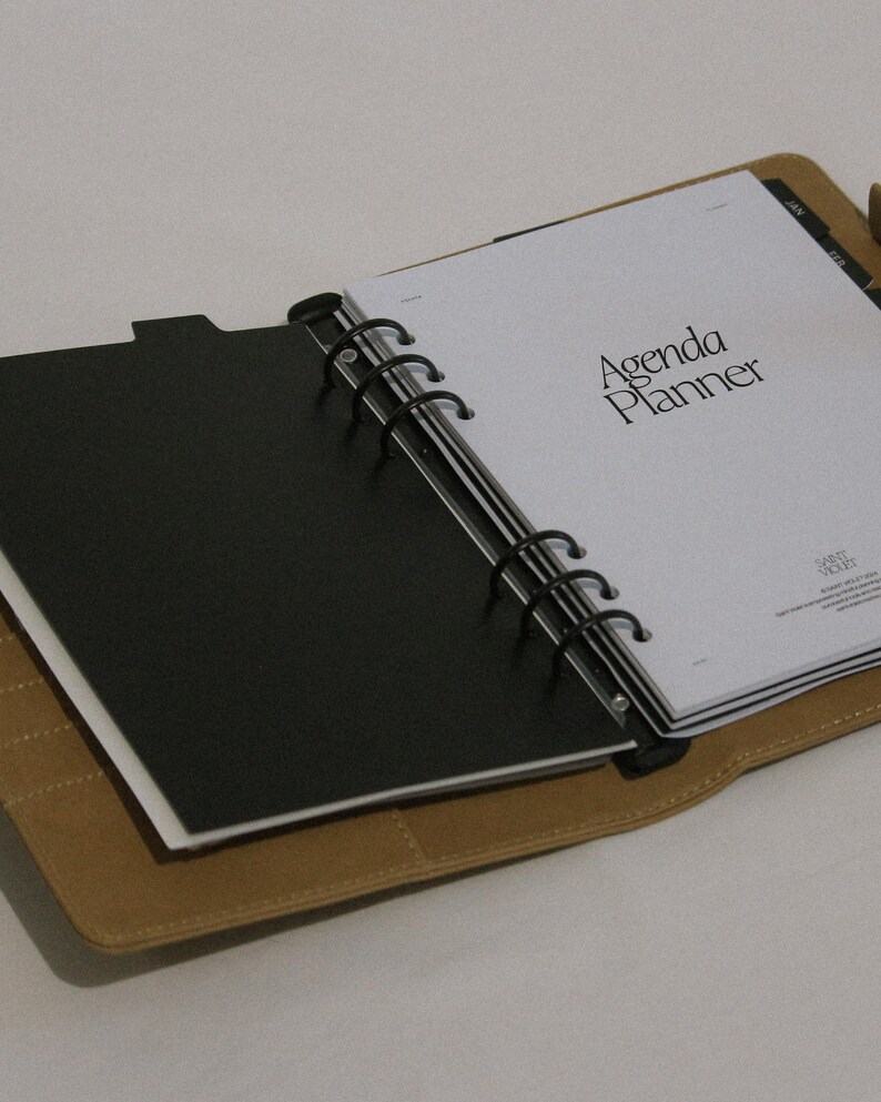 A5 Faux Leather Planner Binder 6 Ring Vegan Leather Cover Magnetic Closure Organizer for 2025 Planner Inserts Available in Black or Fawn Multiple Pockets and Pen Loop for Personal or Business Use