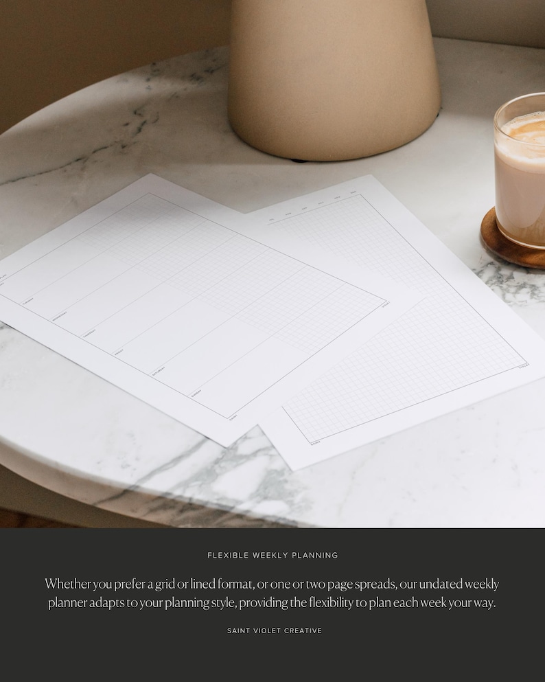 Comprehensive weekly planner includes weekly plan grid layout MO2P pages and undated calendar templates perfect for ADHD planning and productivity tracking in printable PDF format