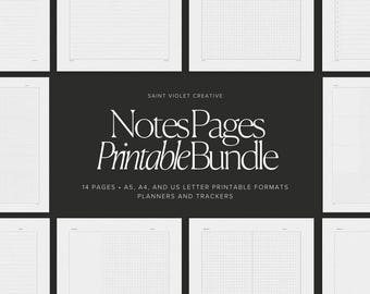 Paquete de notas imprimibles Planificador para TDAH Insertos A5 Notas de Cornell Seguimiento de tareas Planificador sin fecha Notas universitarias Papel cuadriculado Papel rayado PDF