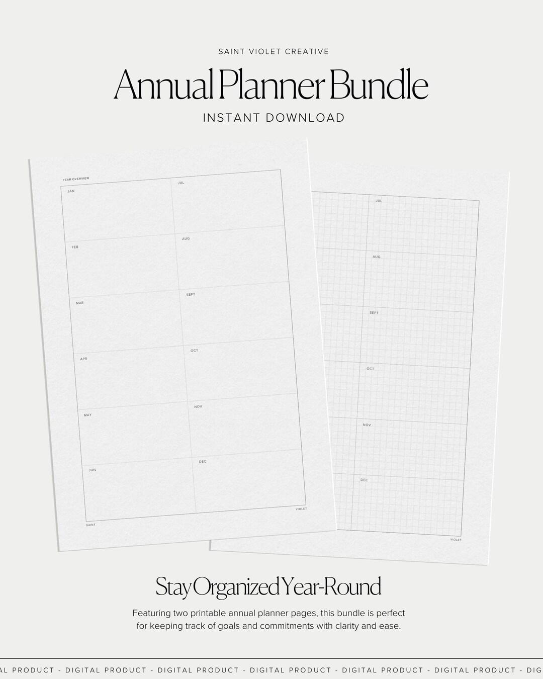 Printable Annual Planner Year-at-a-glance Grid Layout Yearly Planner Inserts A5 Planner Inserts ...