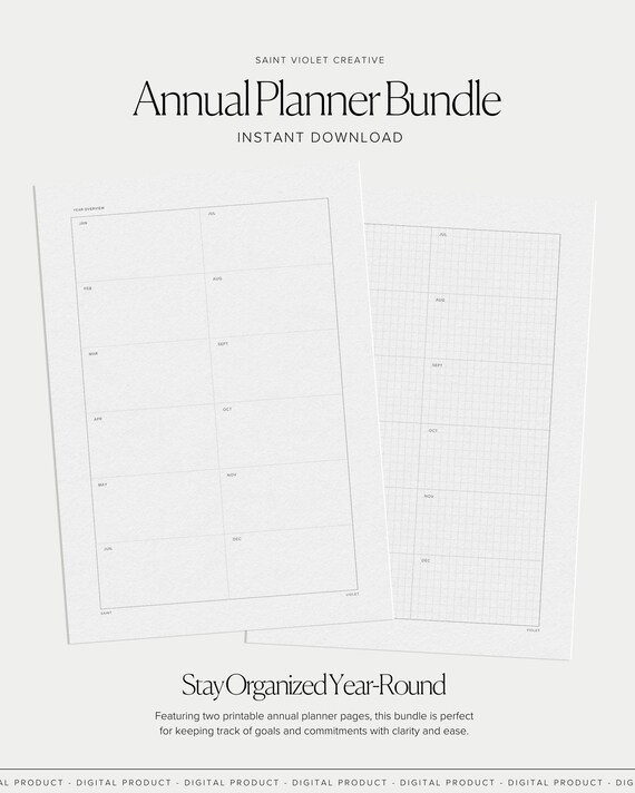 Printable Annual Planner Year-at-a-Glance Grid Layout Yearly Planner Inserts A5 Planner Inserts ADHD Planner Perpetual Calendar Printable