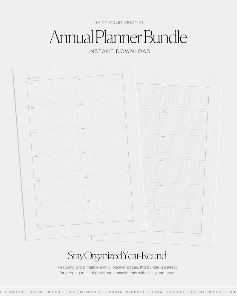 Printable Annual Planner Bundle Year-at-a-Glance A5 Planner Inserts ADHD Planner Perpetual Calendar Refillable Inserts