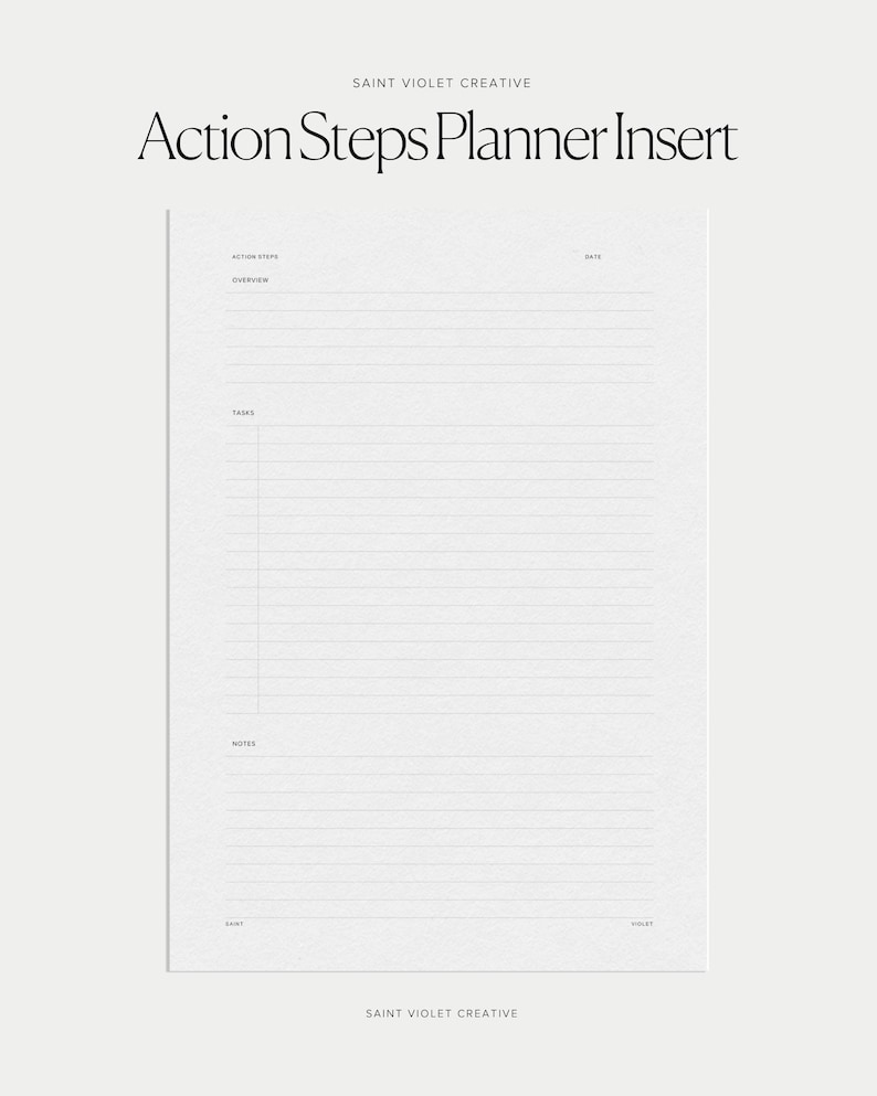 Action Steps Planner Insert Task Tracker Project Management A5 Binder ...