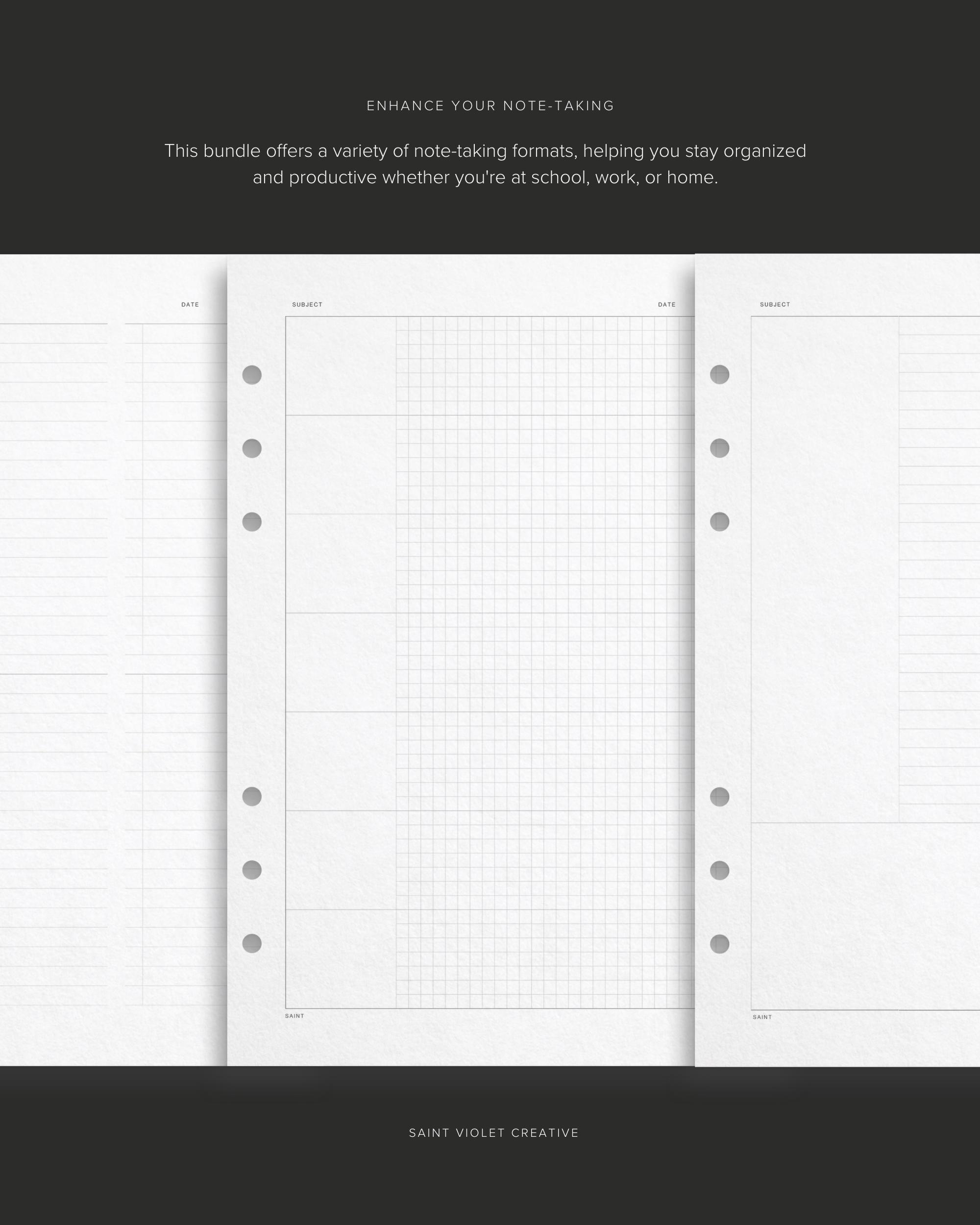 Printable Notes Bundle ADHD Planner A5 Inserts Cornell Notes Task ...