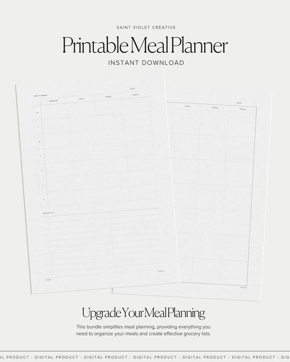 Meal Planner Bundle Weekly Meal Plan Printable Meal Prep Food Journal Grocery List Planner Inserts Wellness Planner Printable Shopping List