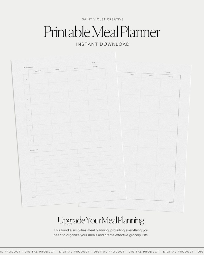 Meal Planner Bundle Meal Planner Printable Meal Prep Food Journal Grocery List Food List A5 Planner Inserts Wellness