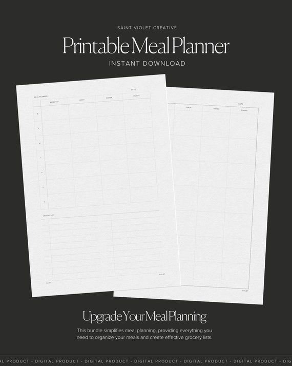 Meal Planner Bundle Weekly Meal Plan Printable Meal Prep Food Journal Grocery List Planner Inserts Wellness Planner Printable Shopping List
