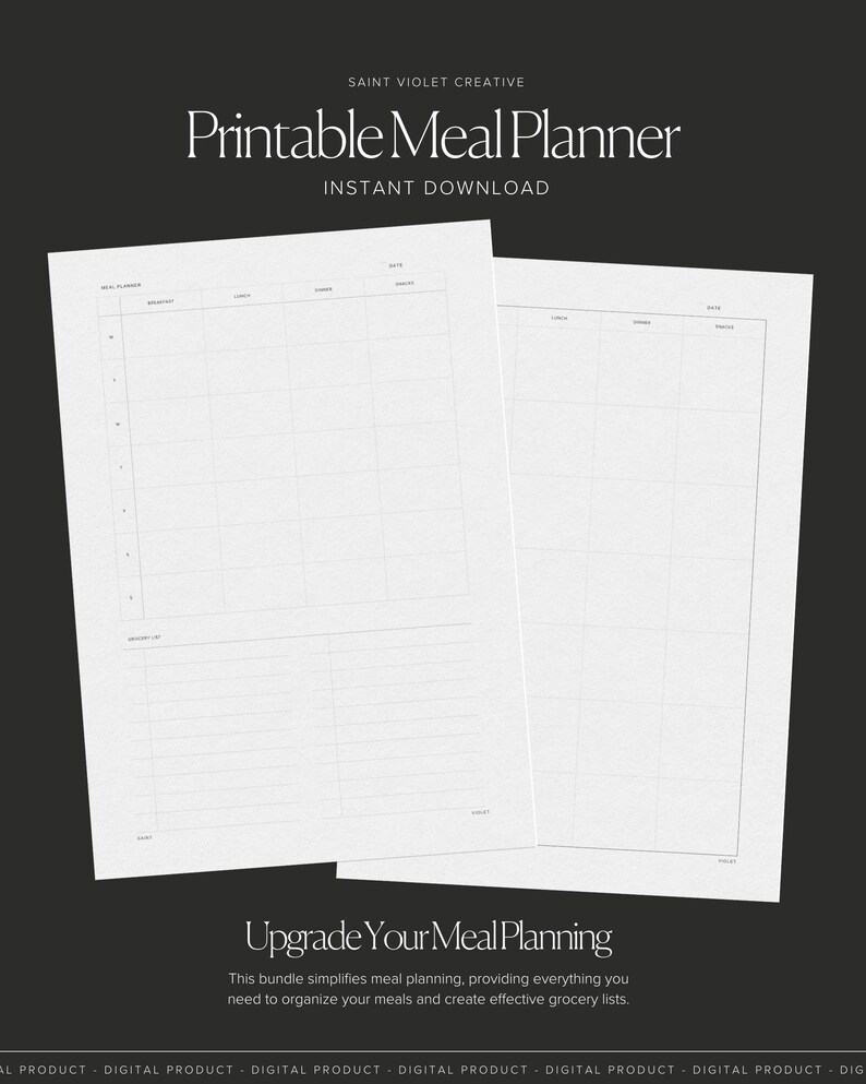 Meal Planner Bundle Meal Planner Printable Meal Prep Food Journal Grocery List Food List A5 Planner Inserts Wellness