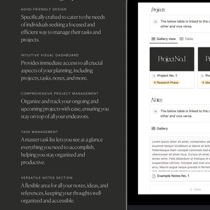 Puede incluir: La pantalla de un ordenador port&aacute;til que muestra un sitio web con el texto "Your Planning Ally" y una descripci&oacute;n de las caracter&iacute;sticas del sitio web, que incluyen un dise&ntilde;o amigable para el TDAH, un panel de control visual intuitivo, una gesti&oacute;n de proyectos completa, una gesti&oacute;n de tareas y una secci&oacute;n de notas vers&aacute;til. El sitio web est&aacute; dise&ntilde;ado para ayudar a los usuarios a gestionar sus tareas y proyectos.