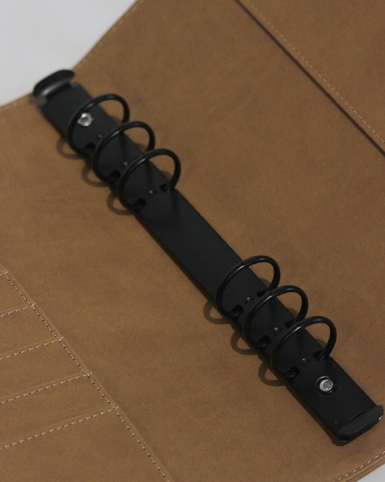 Vegan Leather A5 Binder Planner Cover 6 Ring Faux Leather Black or Fawn with Magnetic Closure and Pockets Organizer for A5 Inserts Ideal for 2025 Planning Personal or Professional Use