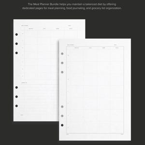 Printable Meal Planner Bundle with Grocery List Planner Nourishing Foods List and Food Journal ideal for Meal Prep and Health and Wellness planning provided in US Letter A5 and A4 PDF formats