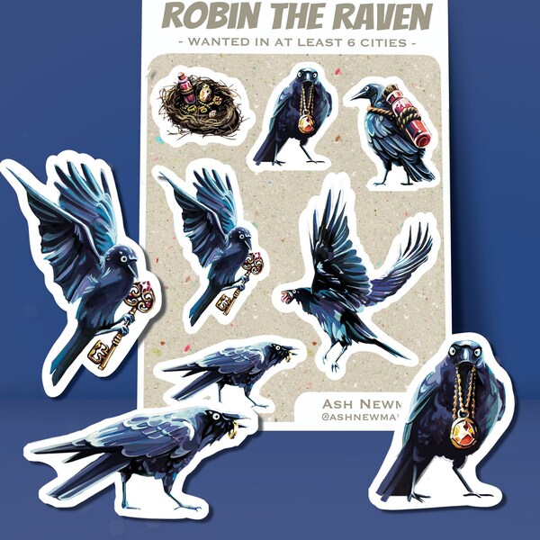 Raven STICKER SHEET | Corvid, Crow, Robin the Raven
