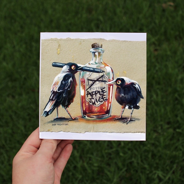 Juicy GREETING CARD | corvid, Australian magpie, witchcore, love potion, cheeky birds