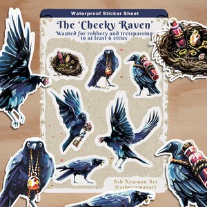Cheeky Raven VINYL STICKER HOJA / Corvid, Cuervo, Ilustración de Fantasía