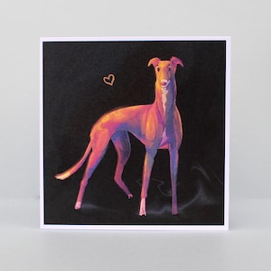 Liebeshund Grusskarte | Lurcher, Whippet, Windhund illustrierte Kunst