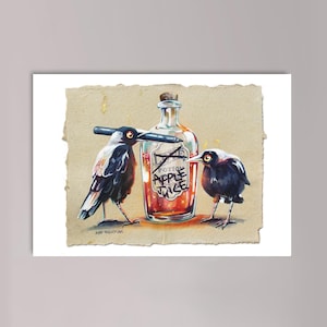 Juicy ARCHIVKUNSTDRUCK | Giclee, australische Elster, Rabe, Rabe, Rabe, Krähe Illustration, witchcore, Liebestrank, Alchemie