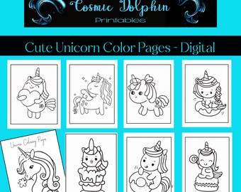 Cute Unicorn coloring pages - Digital download