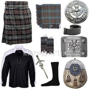 Men's Thistle Sporran Scottish kilt set Wedding kilt outfit & 10 pieces Dress Traditional Kilt Set Available in Various 45+ Tartans. Black Watch Weather