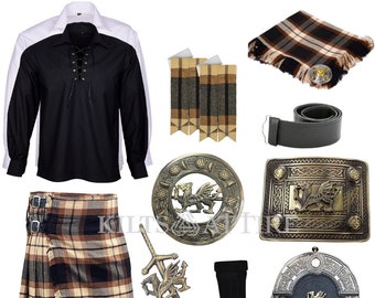 Scottish Welsh Dragon kilt set Men's Wedding kilt outfit & 10 pieces Dress Traditional Kilt Set  Available in Various 45+ Tartans.