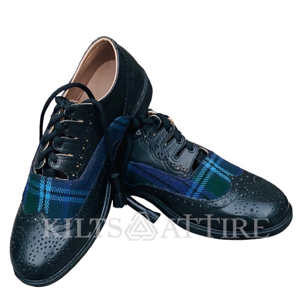 Black Scottish Tartan Kilt Shoes Real Leather With Custom Kilts Tartan Shoes In 50+ Tartan Plaid Shoes Sizes 5 -12