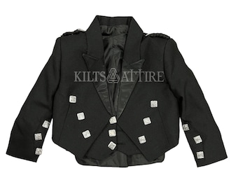 Chaqueta escocesa para bebé Príncipe Charlie con chaleco de 3 botones, chaqueta de kilt para bodas infantiles